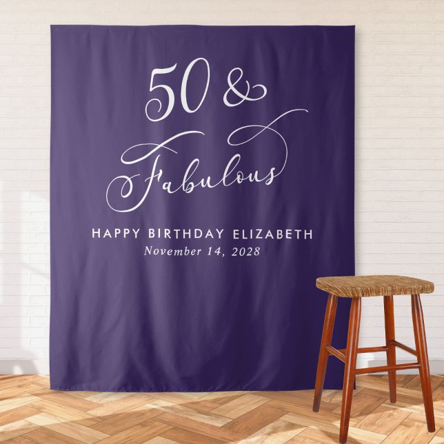 Elegant 50 Fabulous Purple 50th Birthday Party Tapestry (Creator Uploaded)