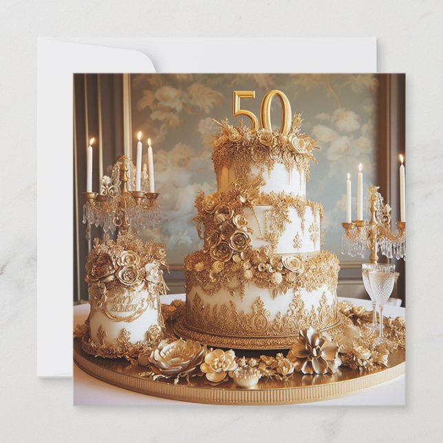 ELEGANT 50 WEDDING ANNIVERSARY CAKE  INVITATION (Front)