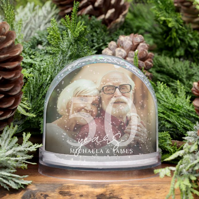 Elegant 50th Anniversary Couple's Names 2-Photo Snowglobe (Winter)