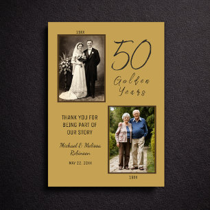 Elegant 50th Anniversary Gold Photo Thank You Card