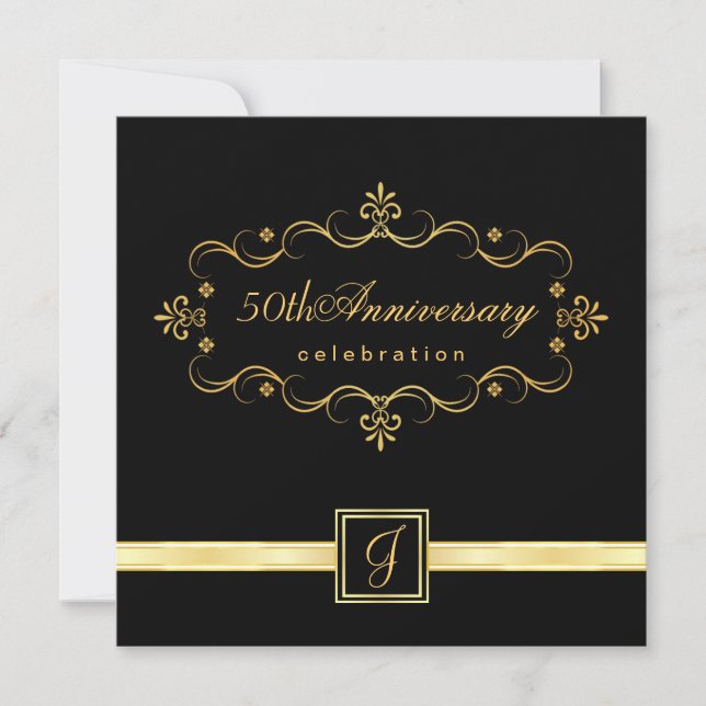 Elegant 50th Anniversary - Monogram Invitations (Front)
