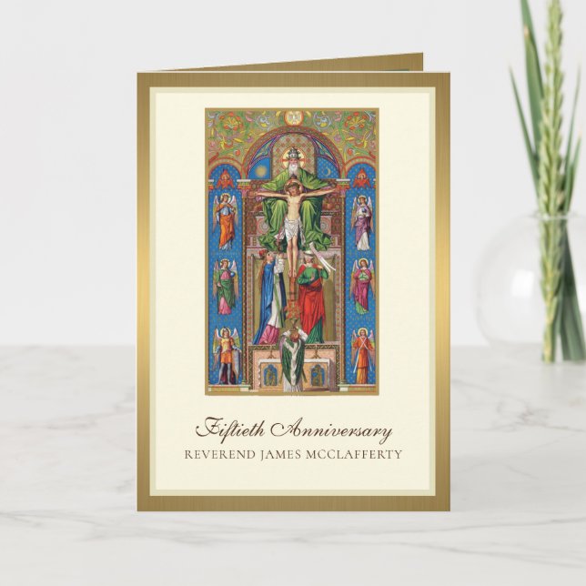 Elegant 50th Anniversary Ordination Priest Jesus C Card (Front)