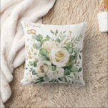 Elegant 50th Anniversary White Roses Gold Rings Cushion<br><div class="desc">Add a touch of romance and elegance to any room with this custom anniversary pillow. Featuring ivory roses and shimmering gold rings,  it’s a perfect blend of beauty and sentiment. Ideal for a bedroom,  reading chair,  or living space.</div>