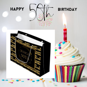 Elegant 50th Birthday black and gold gift bags	 Large Gift Bag