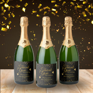 Elegant 50th Birthday Black And Gold Thank You Sparkling Wine Label