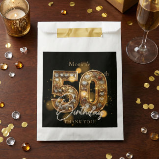 Elegant 50th Birthday Black Gold Gems Sparkle Favour Bags
