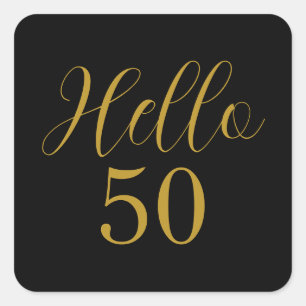 Elegant 50th Birthday Black Gold Square Sticker