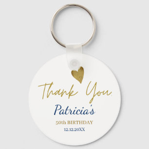 Elegant 50th Birthday Blue Gold Thank You Favour Key Ring
