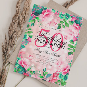 Elegant 50th Birthday Blush Spring Summer Floral Invitation