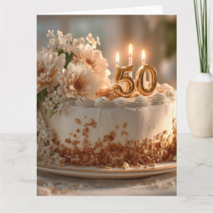 Elegant 50th Birthday Cake with Golden Topper Card