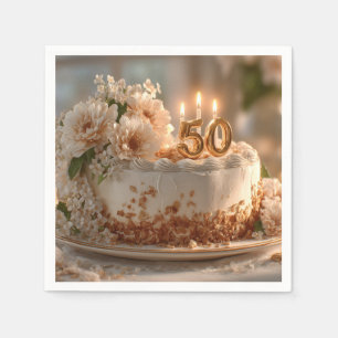 Elegant 50th Birthday Cake with Golden Topper Napkin