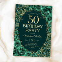 Elegant 50th Birthday Emerald Green Gold Floral