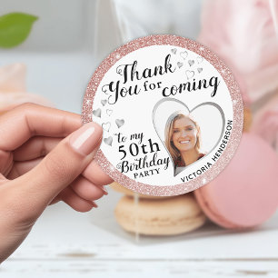 Elegant 50th Birthday Favour Rose Gold Thank You Classic Round Sticker