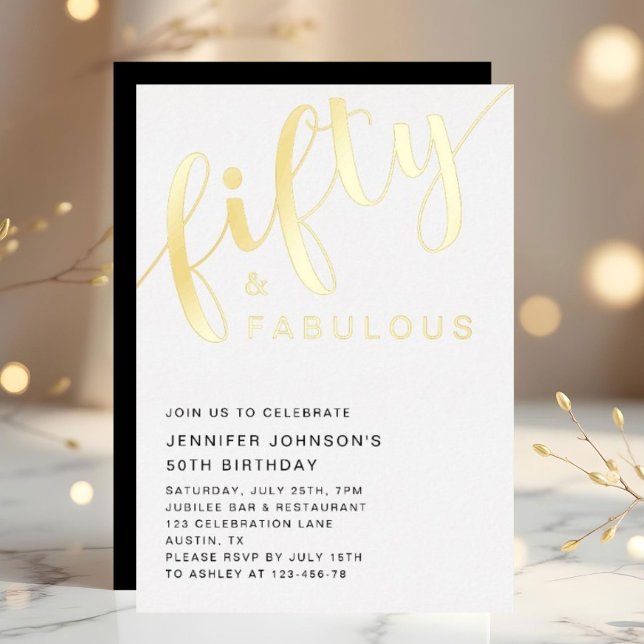 Elegant 50th Birthday Fifty And Fabulous Black (Elegant 50th Birthday Fifty And Fabulous Black Foil Invitation)