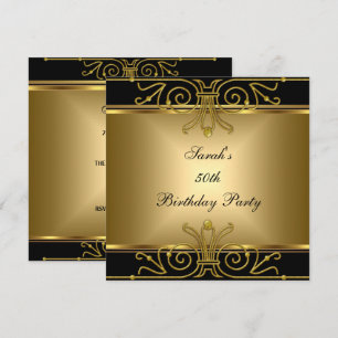 Elegant 50th Birthday Gold Black Art Deco Invitation