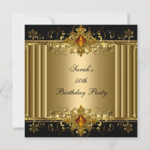 Elegant 50th Birthday Gold Black Art Deco Jewel Invitation