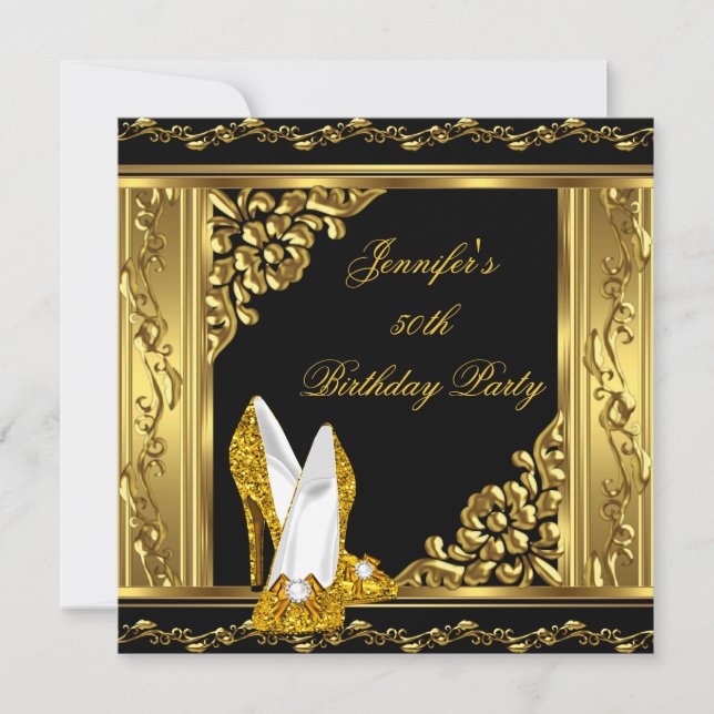 Elegant 50th Birthday Gold Black Gold High Heels Invitation (Front)