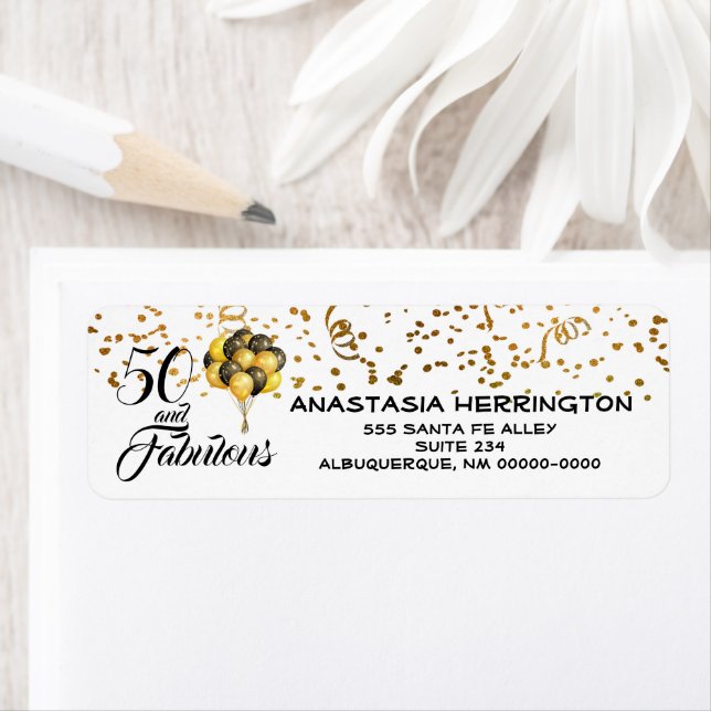 Elegant 50th Birthday Gold Confetti Black Text (Insitu)
