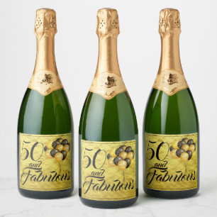 Elegant 50th Birthday Gold Foil Black Typography Sparkling Wine Label