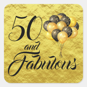 Elegant 50th Birthday Gold Foil Black Typography Square Sticker