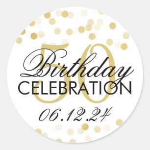 Elegant 50th Birthday Gold Foil Glitter Lights Classic Round Sticker