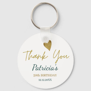 Elegant 50th Birthday Green Gold Thank You  Favour Key Ring
