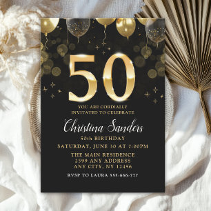 Elegant 50th Birthday Invitation with Gold Ballons