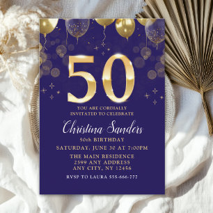 Elegant 50th Birthday Invitation with Gold Ballons