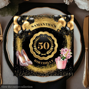 Elegant 50th Birthday Napkins Gold Glitter Balloon