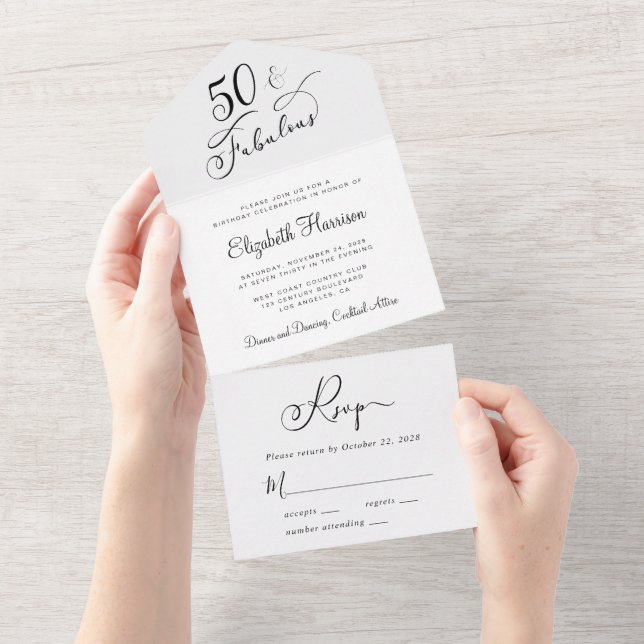 Elegant 50th Birthday Party All In One Invitation (Tearaway)