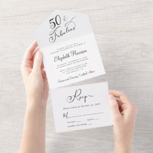 Elegant 50th Birthday Party All In One Invitation