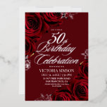 Elegant 50th Birthday Party Burgundy & Silver<br><div class="desc">Stylish modern Birthday party invitation. Elegant handwritten calligraphy combined with a modern font on a dark black background complement each other and look harmonious at the same time.</div>
