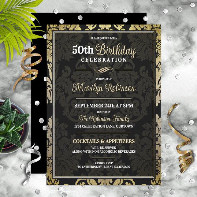 Elegant 50th Birthday Party Celebration Invitation (Creator Uploaded)