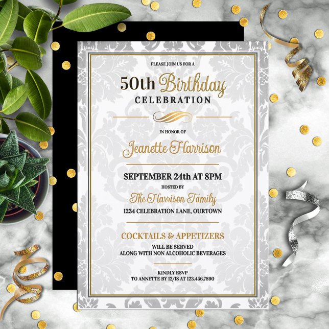 Elegant 50th Birthday Party Celebration Invitation (Creator Uploaded)