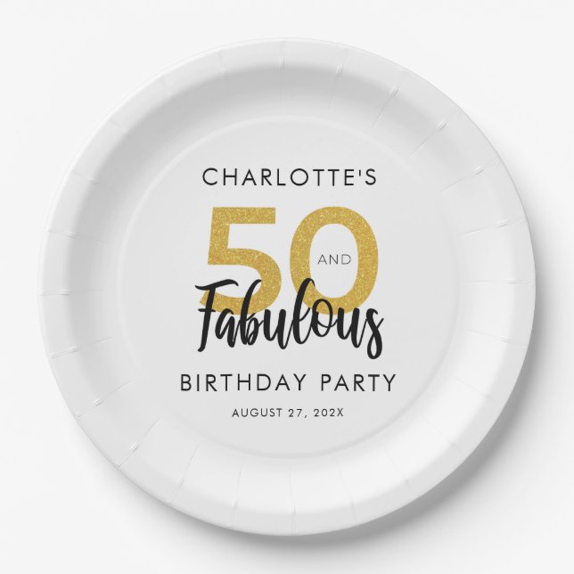 Elegant 50th Birthday Party Custom Paper Plate (Front)