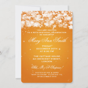 Elegant 50th Birthday Party Dazzling Stars Orange Invitation