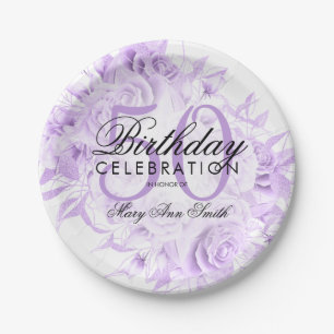 Elegant 50th Birthday Party Floral Purple White Paper Plate