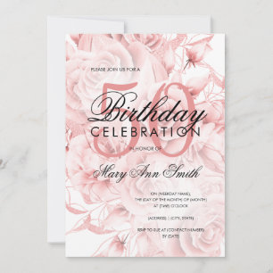 Elegant 50th Birthday Party Floral Rose Gold White Invitation