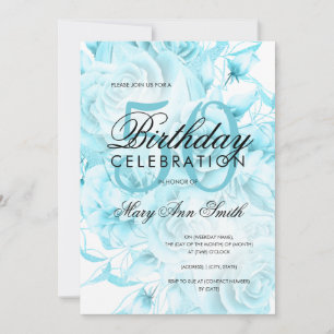 Elegant 50th Birthday Party Floral Teal White Invitation
