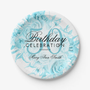 Elegant 50th Birthday Party Floral Teal White Paper Plate