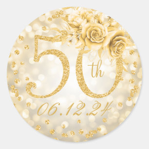Elegant 50th Birthday Party Glam Lights Gold Classic Round Sticker
