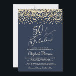 Elegant 50th Birthday Party Gold Glitter Blue Invitation<br><div class="desc">Elegant dark navy blue 50th birthday party invitation featuring "50 & Fabulous" in a stylish light gold script,  modern light gold typography and a gold faux glitter confetti overlay.</div>