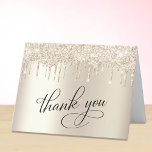 Elegant 50th Birthday Party Gold Glitter Thank You Card<br><div class="desc">Chic 50th birthday party folded thank you card featuring "Thank You" in elegant calligraphy,  a gold faux foil background and dripping gold faux glitter. On the inside,  personalise your thank you message and signature or leave blank for a handwritten note.</div>