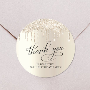 Elegant 50th Birthday Party Gold Glitter Thank You Classic Round Sticker