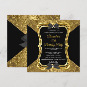 Elegant 50th Birthday Party Gold Golden Black Invitation