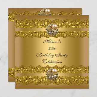 Elegant 50th Birthday Party Gold Pearl Jewel Invitation