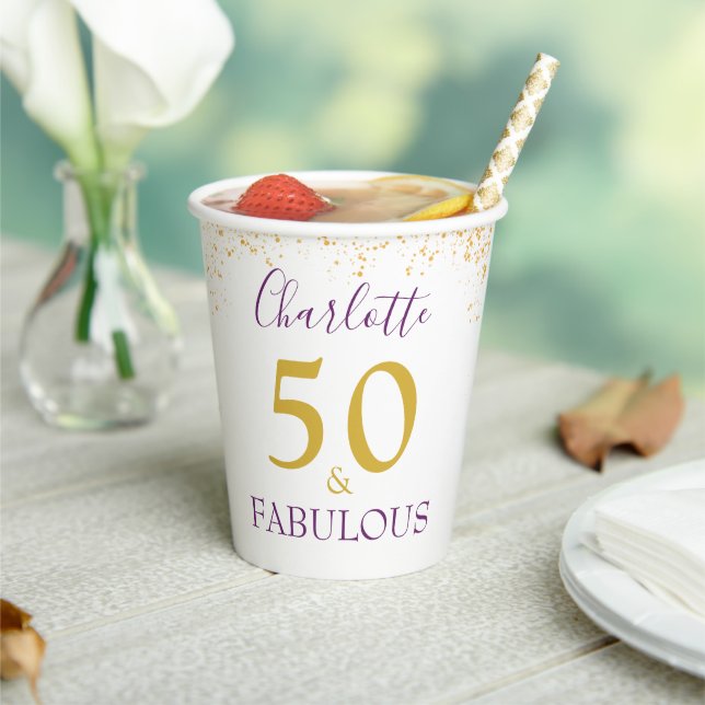 Elegant 50th Birthday Party Gold Personalised Paper Cups (Insitu)