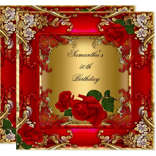 Elegant 50th Birthday Party Gold Red Rose Invitation Zazzle Co Nz
