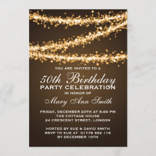 Elegant 50th Birthday Party Gold String Lights Invitation