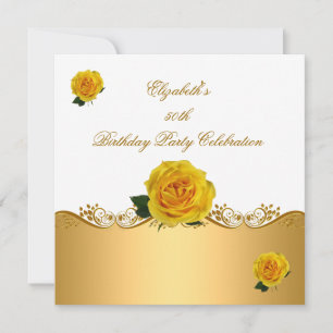 Elegant 50th Birthday Party Gold Yellow Roses Invitation
